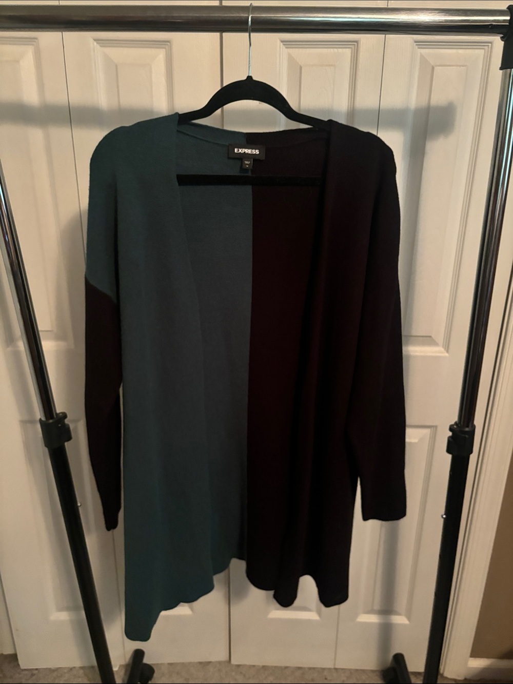 Express Two-Tone Teal and Black Open Front Cardigan